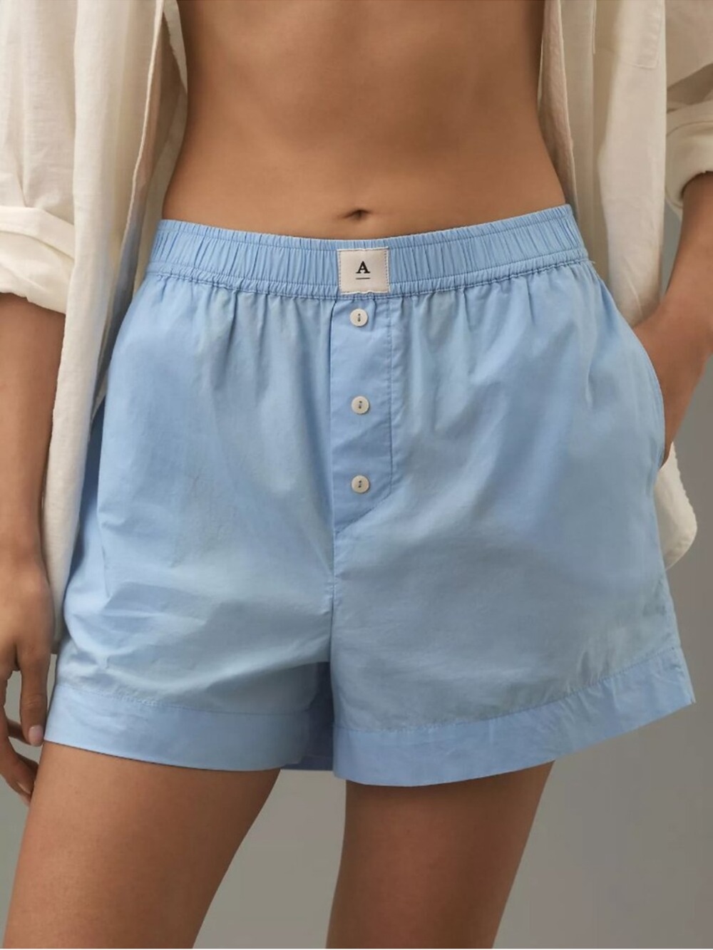 Anthropologie WREN BOXER SHORTS pale blue size L - Picture 4 of 10